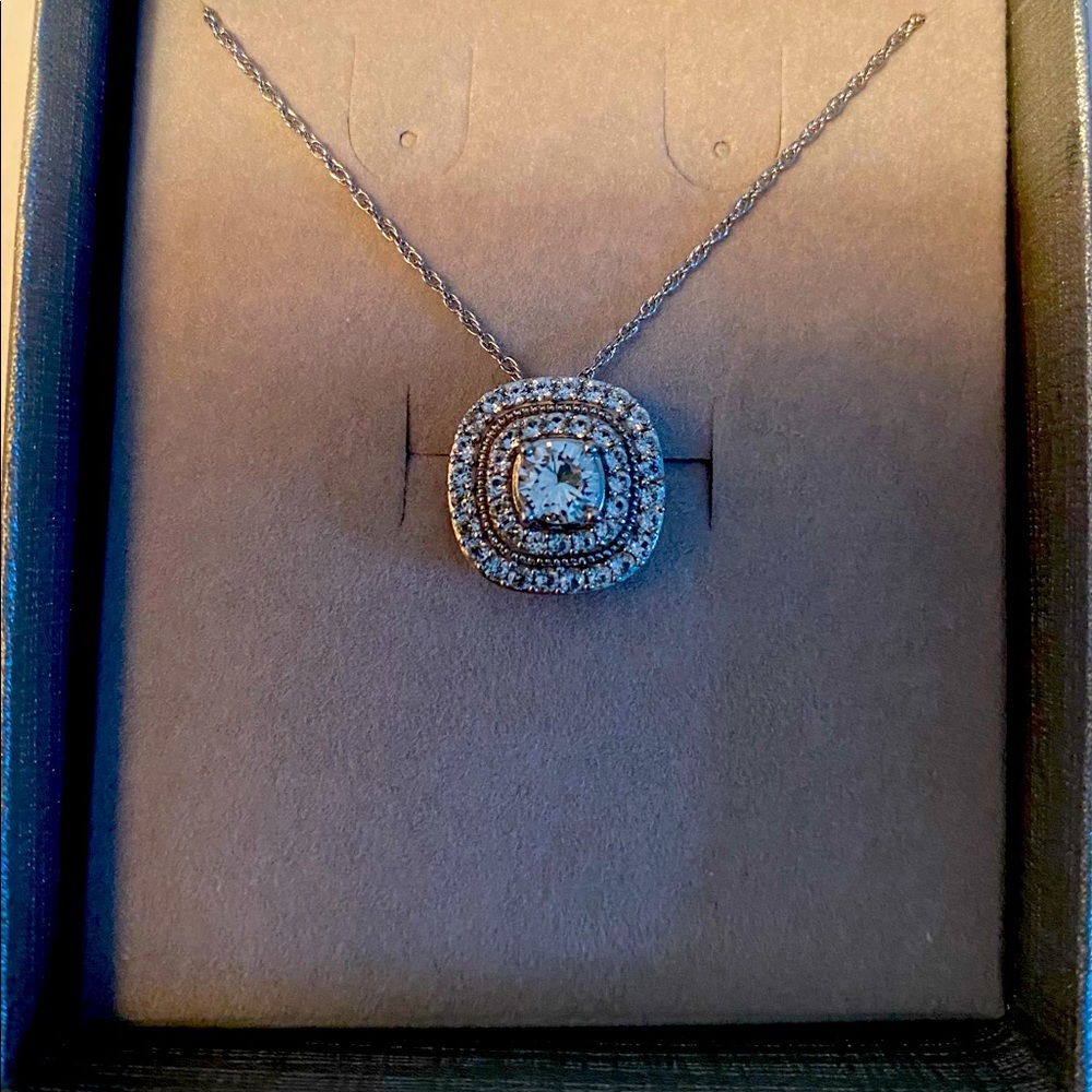 White sapphire cushion cut necklace
